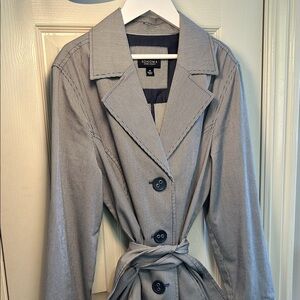 Vintage Mode Style Women's Classic Navy Blue Pinstripe Trench Coat